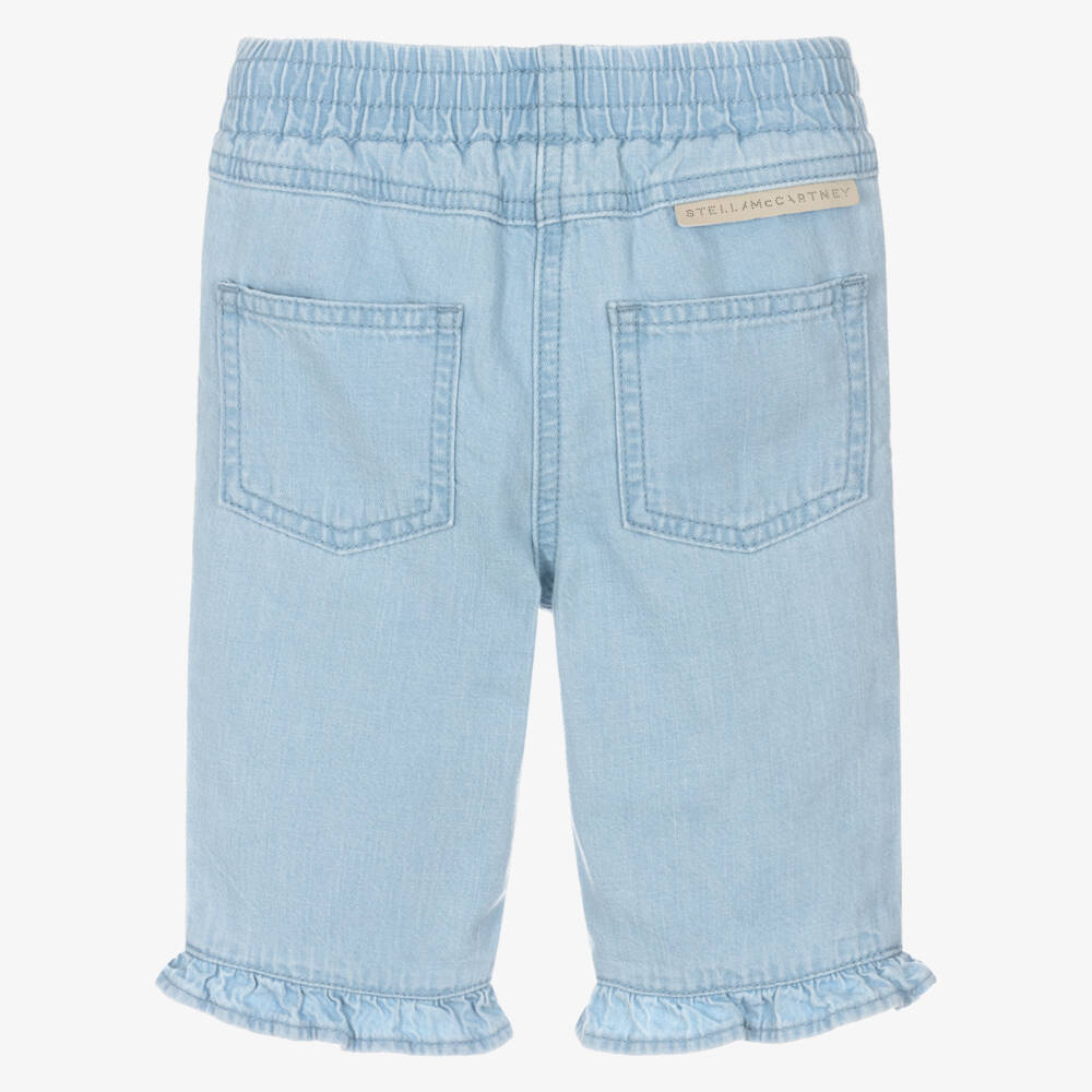 Stella McCartney Kids-Girls Light Blue Denim Jeans with Happy Flowers | Childrensalon Outlet