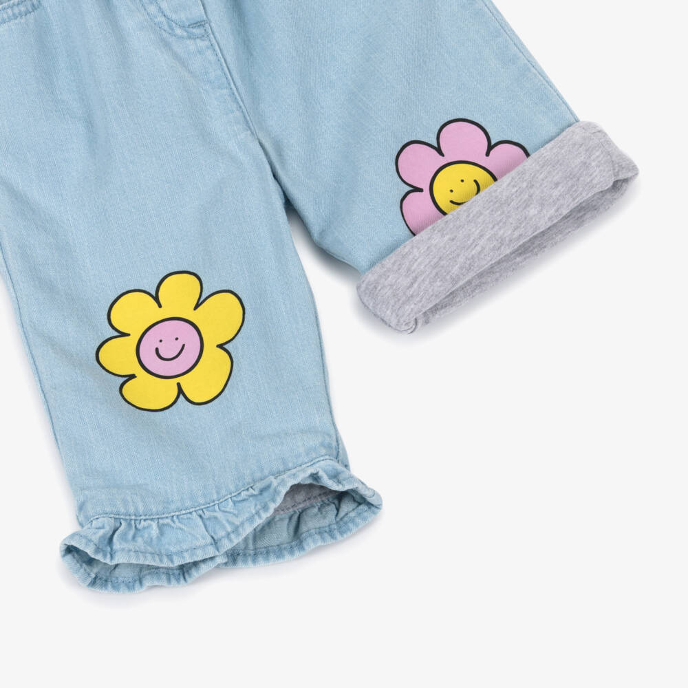 Stella McCartney Kids-Girls Light Blue Denim Jeans with Happy Flowers | Childrensalon Outlet