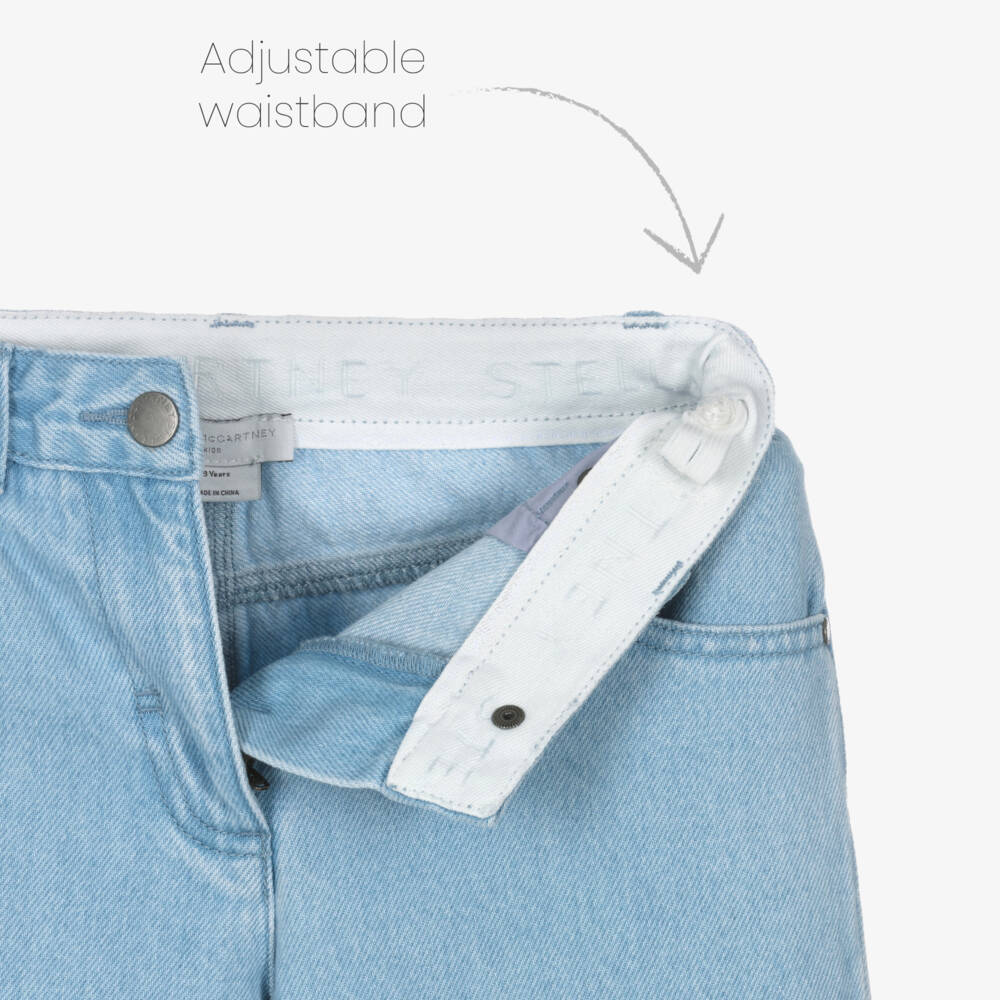 Stella McCartney Kids-Girls Light Blue Wide Leg Denim Jeans With Flower Prints | Childrensalon Outlet