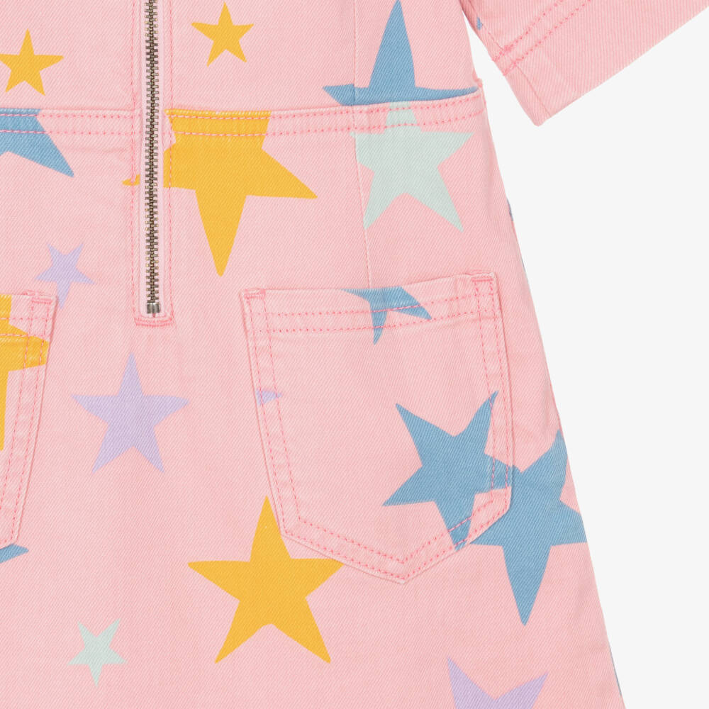 Stella McCartney Kids-Girls Light Pink Star Print Denim Dress | Childrensalon Outlet