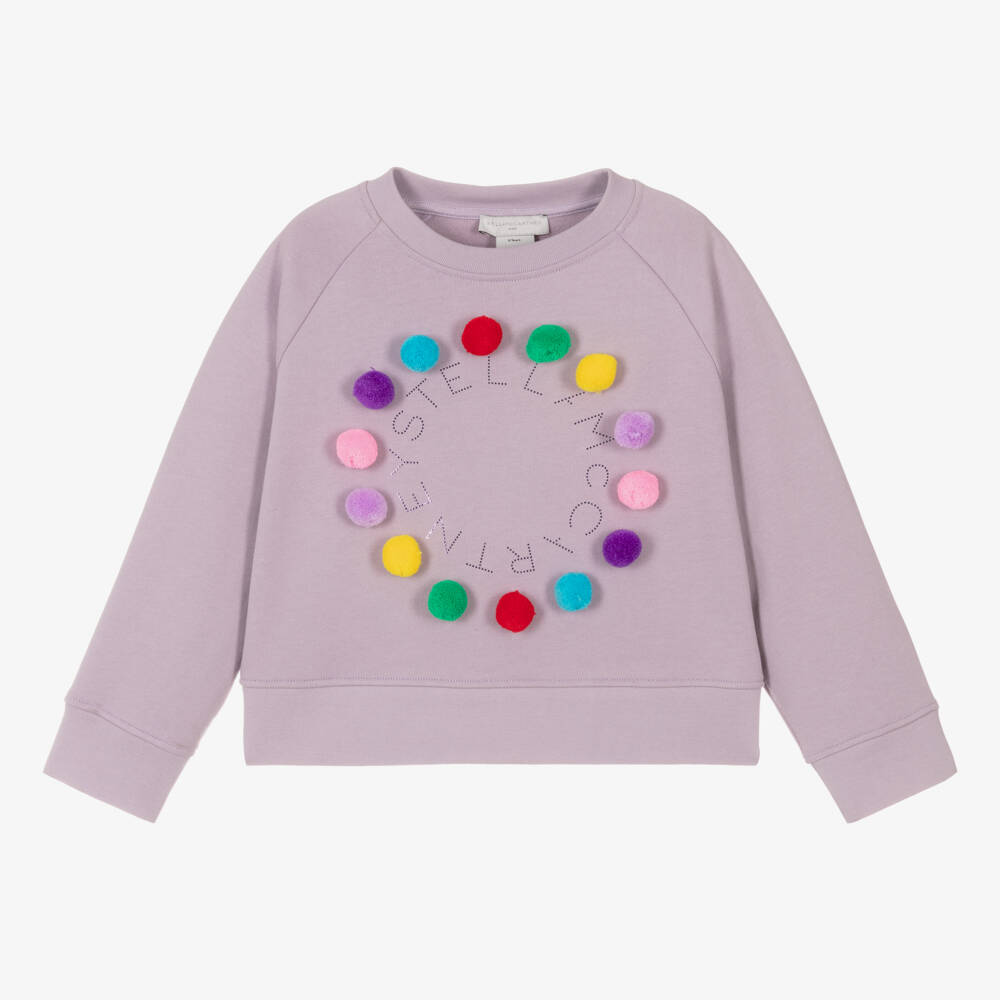Stella McCartney Kids-Girls Lilac Cotton Pom-Pom Jumper | Childrensalon Outlet