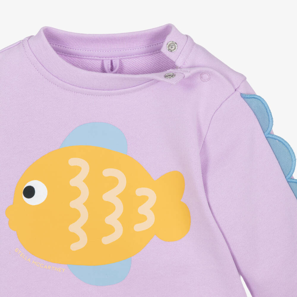 Stella McCartney Kids-Girls Lilac Cotton Shorts Set with Fish Print | Childrensalon Outlet