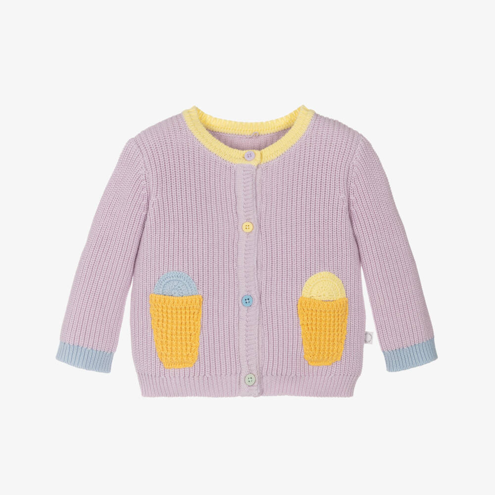 Stella McCartney Kids-Girls Lilac Cotton Treat Cardigan | Childrensalon Outlet