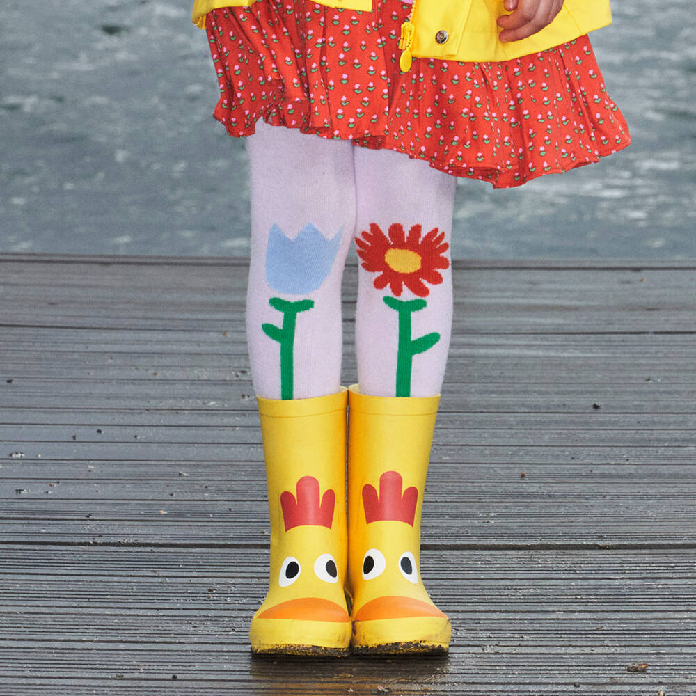 Stella McCartney Kids-Girls Lilac Floral Cotton Tights | Childrensalon Outlet