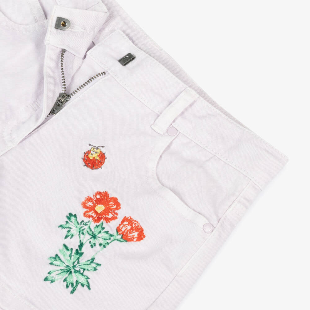 Stella McCartney Kids-Джинсовые шорты с цветочным узором для девочек в сиреневом цвете | Childrensalon Outlet