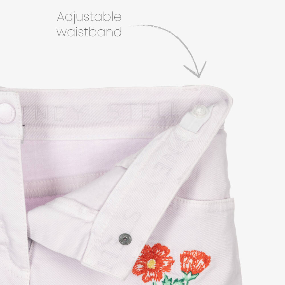 Stella McCartney Kids-Джинсовые шорты с цветочным узором для девочек в сиреневом цвете | Childrensalon Outlet