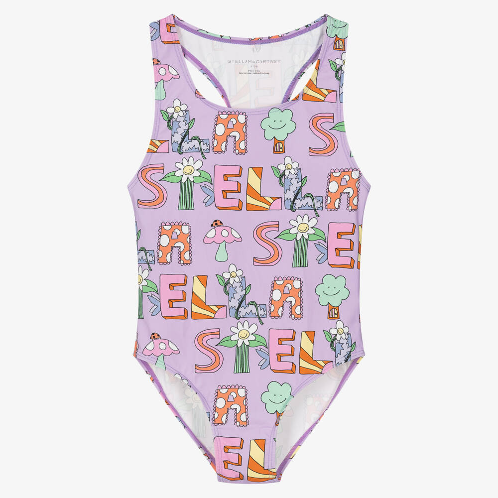 Stella McCartney Kids-Купальник сиреневый с цветочным принтом для девочек | Childrensalon Outlet