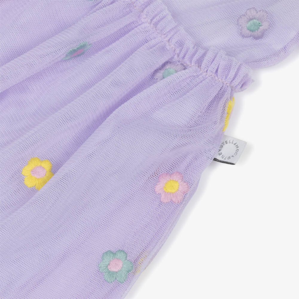 Stella McCartney Kids-Платье из фатина с цветочным узором для девочек в сиреневом цвете | Childrensalon Outlet
