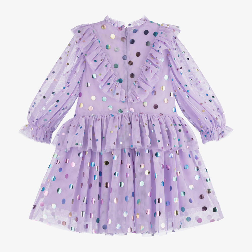 Stella McCartney Kids-Girls Lilac Polka Dot Tulle Frock | Childrensalon Outlet