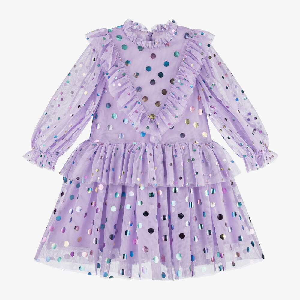 Stella McCartney Kids-فستان تول بنقاط بولكا لون بنفسجي | Childrensalon Outlet