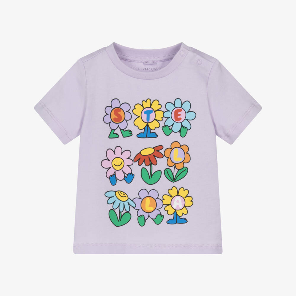 Stella McCartney Kids-Girls Lilac Purple Cotton Flower Logo Print T-Shirt | Childrensalon Outlet