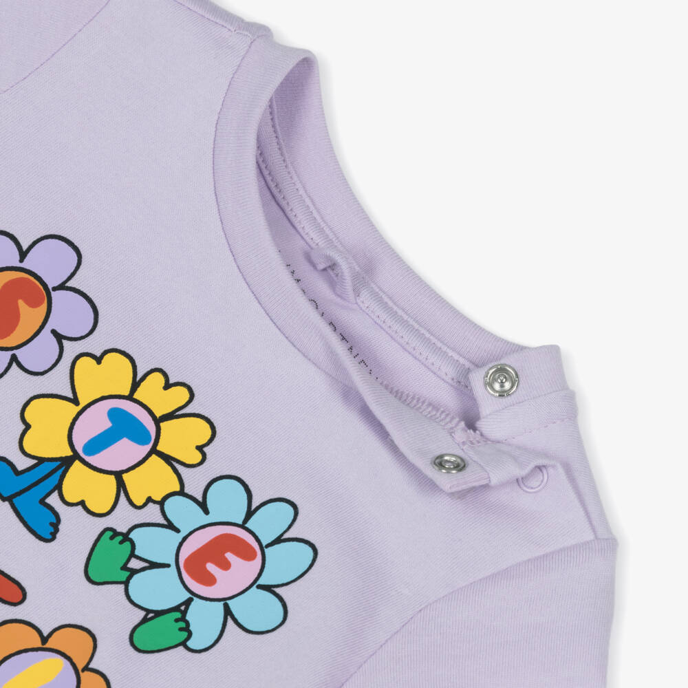Stella McCartney Kids-Girls Lilac Purple Cotton Flower Logo Print T-Shirt | Childrensalon Outlet