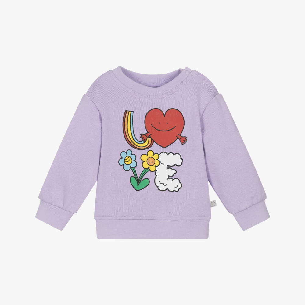 Stella McCartney Kids-Girls Lilac Purple Cotton Love Print Sweatshirt | Childrensalon Outlet