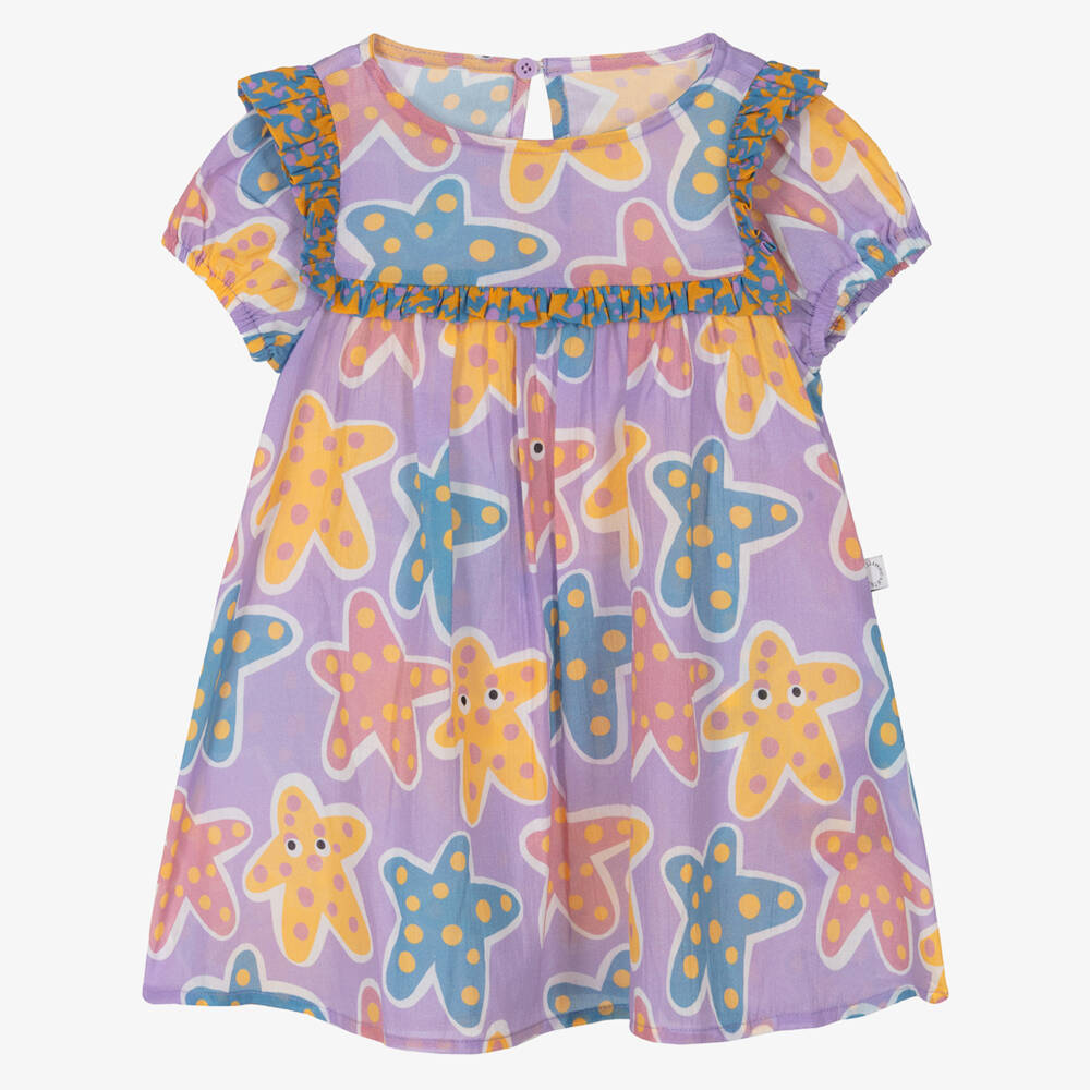 Stella McCartney Kids-Girls Lilac Purple Cotton Starfish Print Dress | Childrensalon Outlet