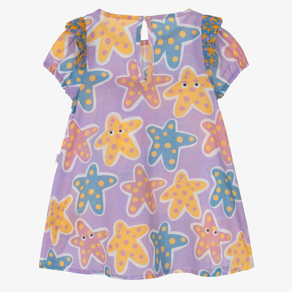 Stella McCartney Kids-Girls Lilac Purple Cotton Starfish Print Dress | Childrensalon Outlet