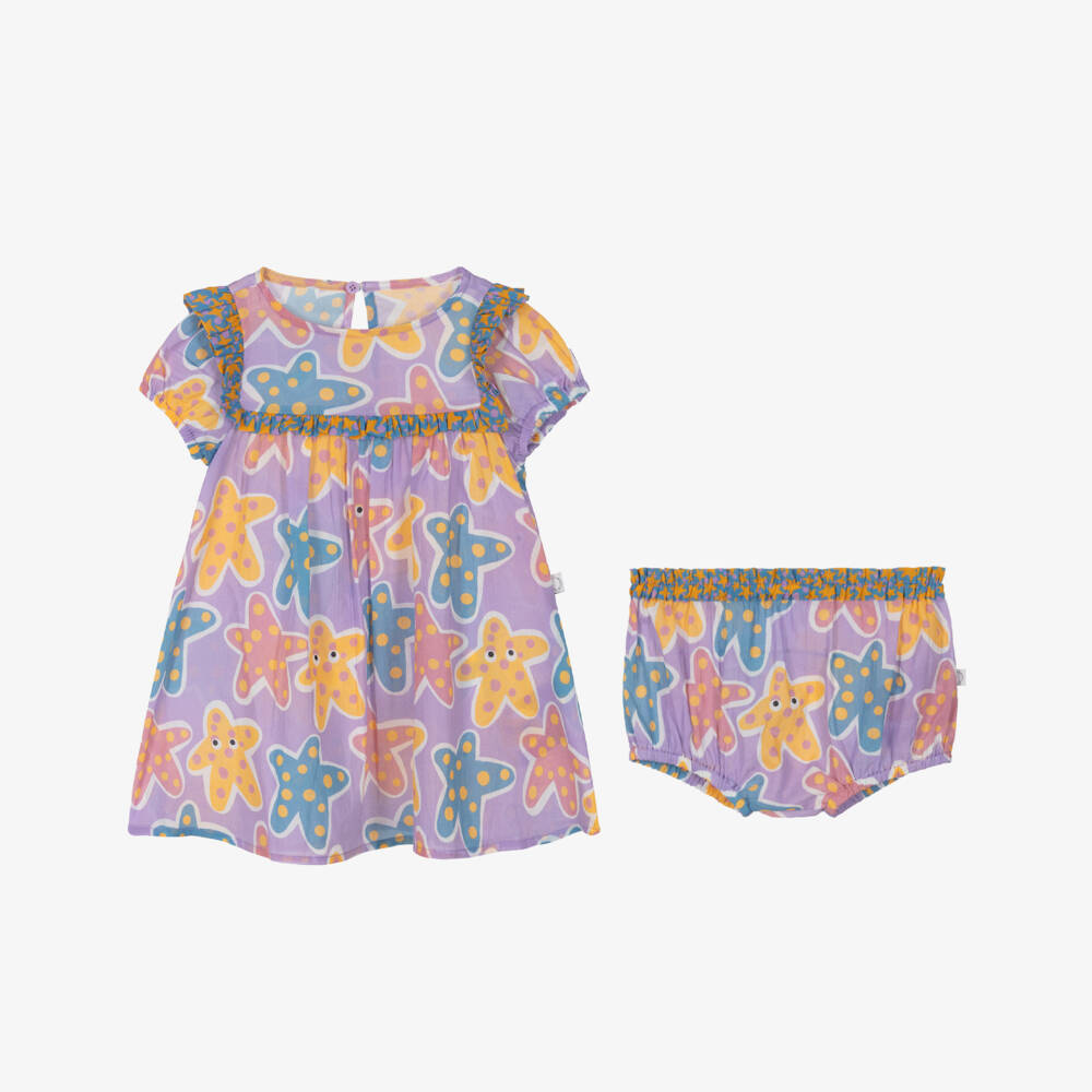 Stella McCartney Kids-Girls Lilac Purple Cotton Starfish Print Dress | Childrensalon Outlet