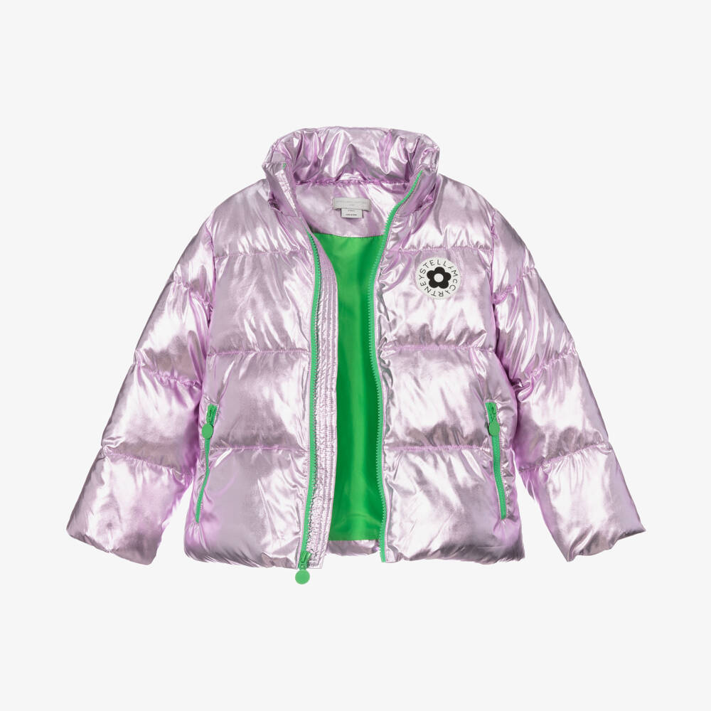 Stella McCartney Kids-Girls Lilac Shimmer Puffer Coat | Childrensalon Outlet