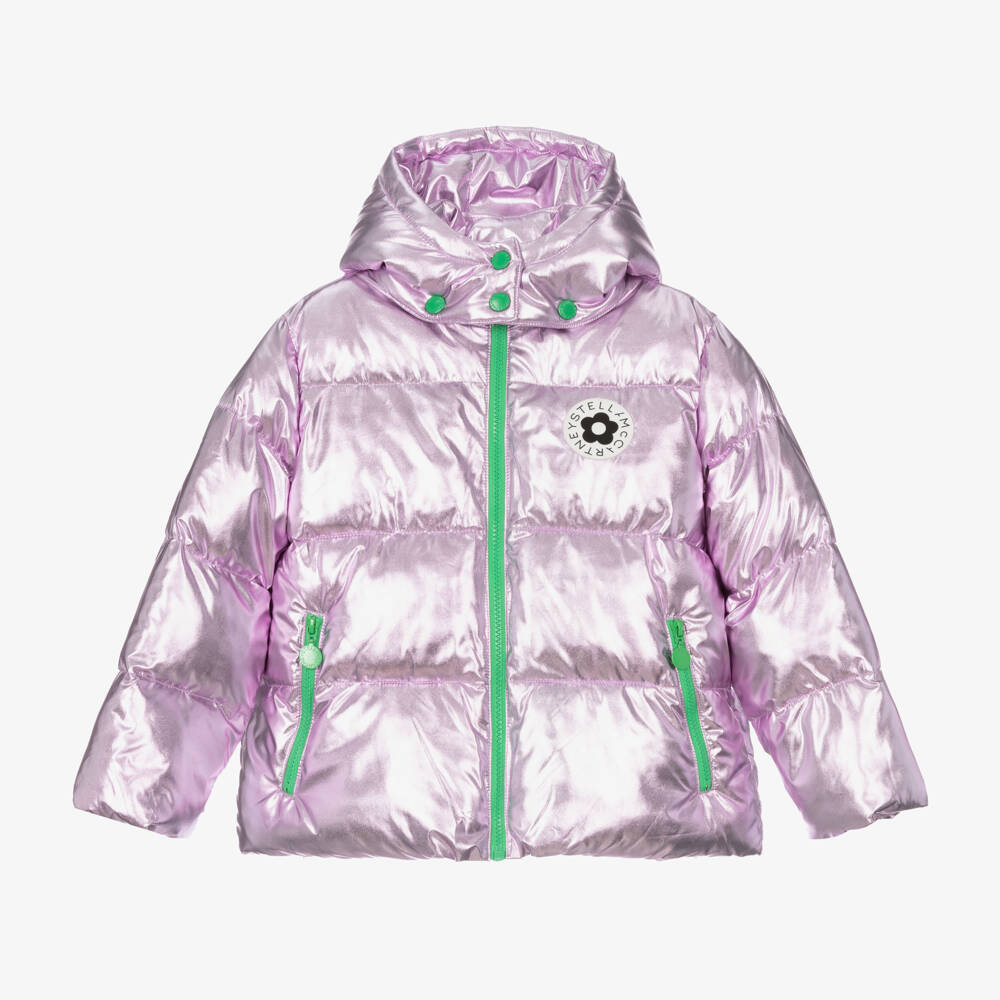 Stella McCartney Kids-Girls Lilac Shimmer Puffer Coat | Childrensalon Outlet