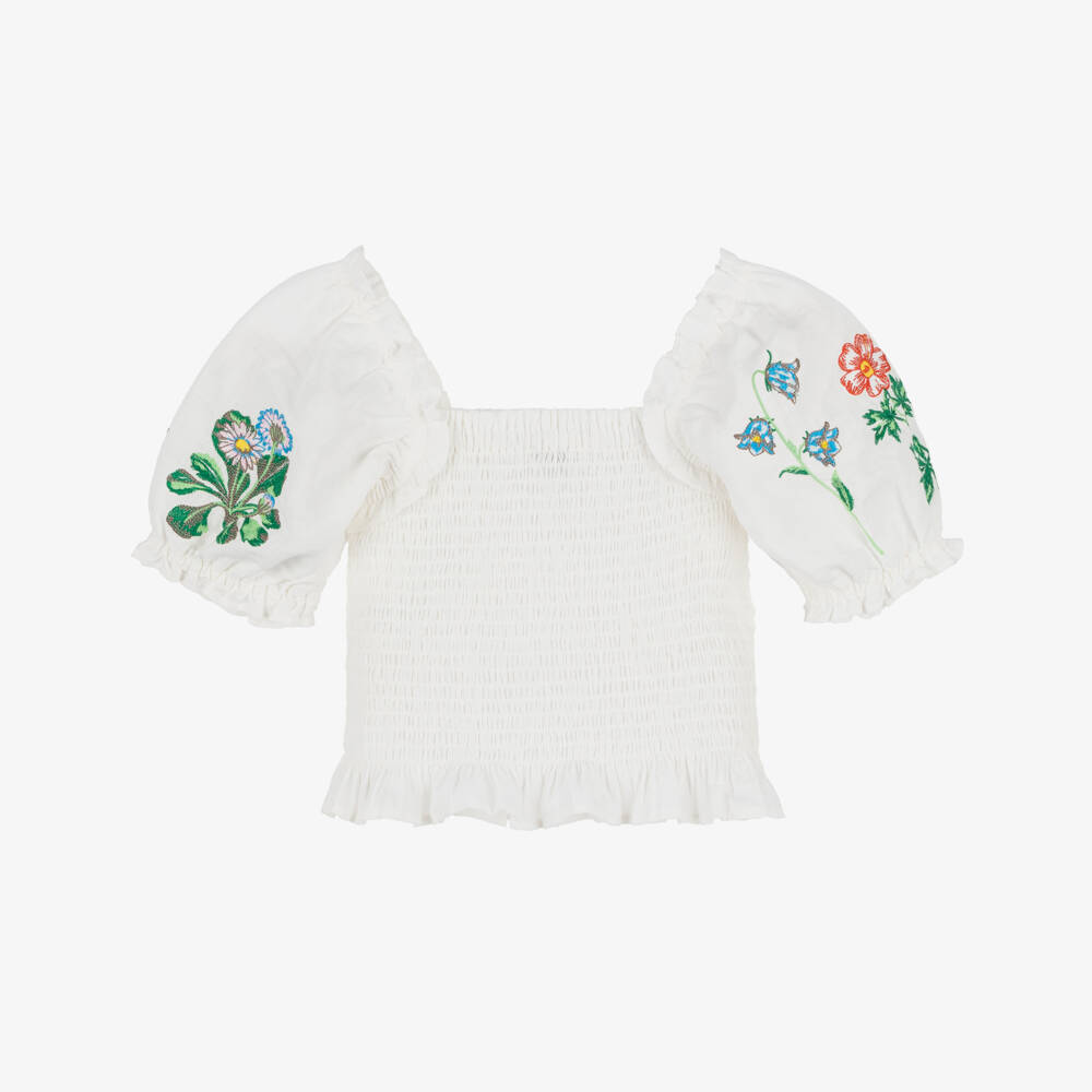 Stella McCartney Kids-Girls Linen Top with Floral Embroidery | Childrensalon Outlet