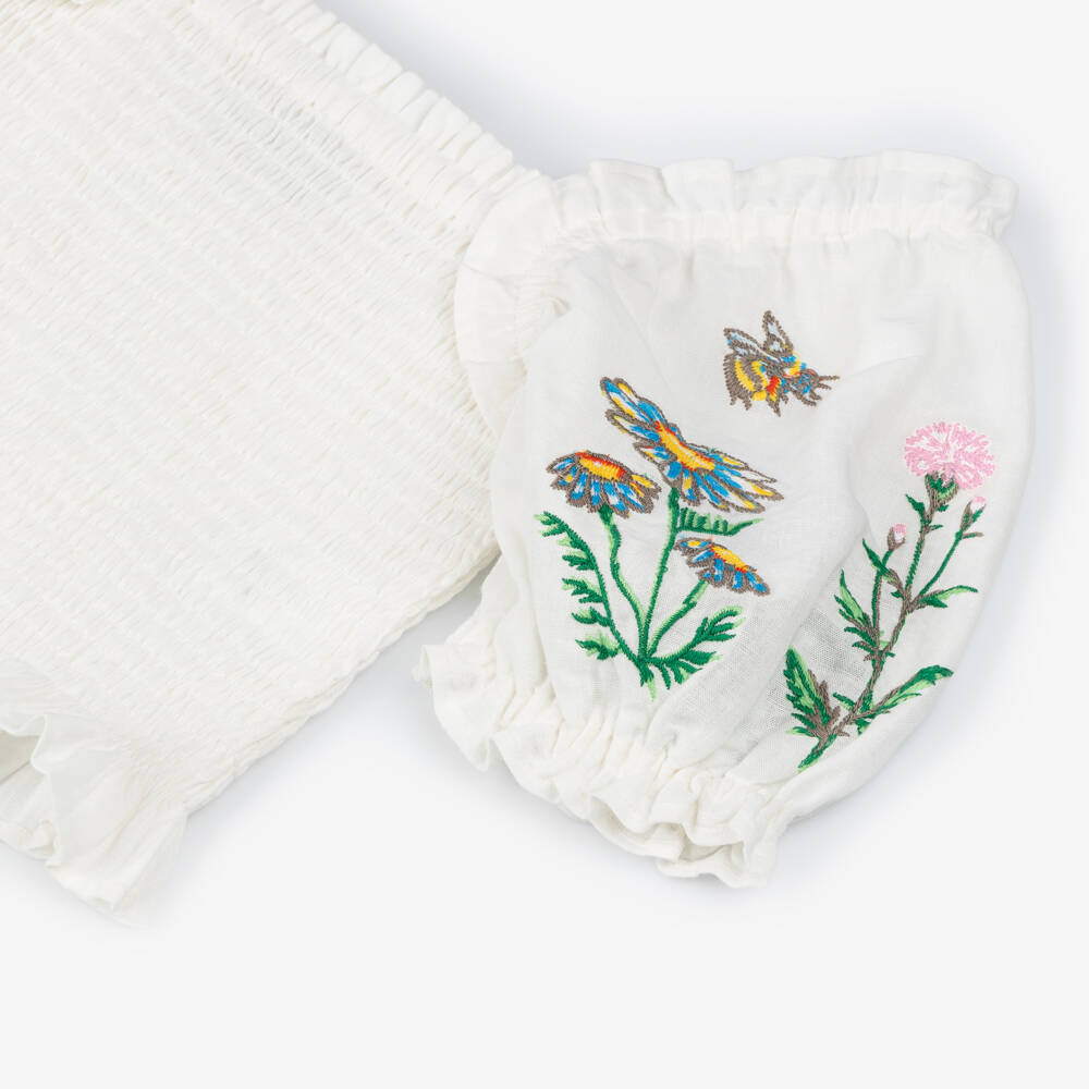 Stella McCartney Kids-Girls Linen Top with Floral Embroidery | Childrensalon Outlet