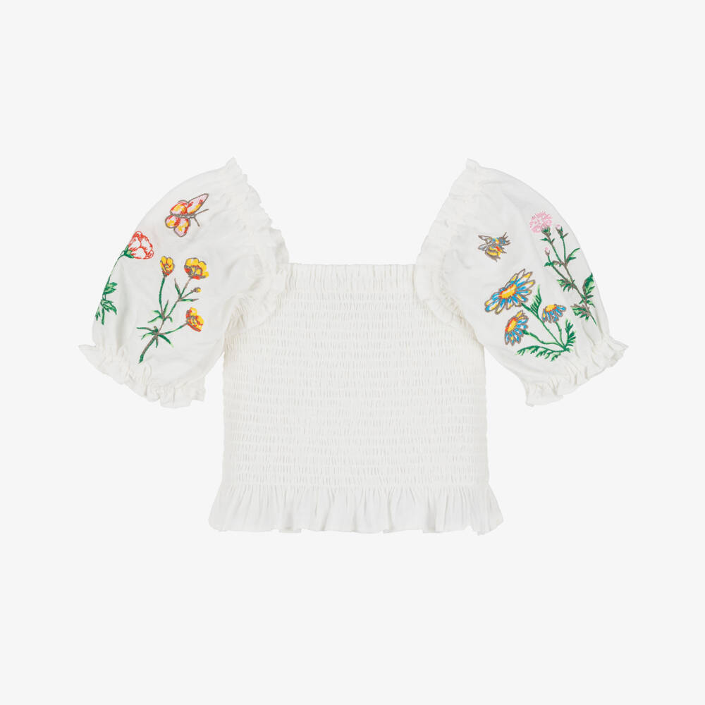 Stella McCartney Kids-Girls Linen Top with Floral Embroidery | Childrensalon Outlet