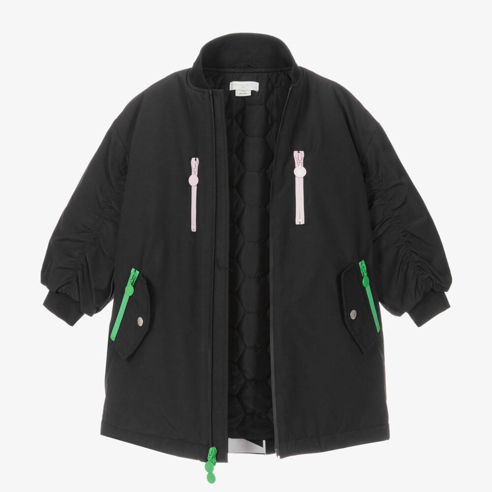 Stella McCartney Kids-Girls Matte Black Quilted Coat | Childrensalon Outlet