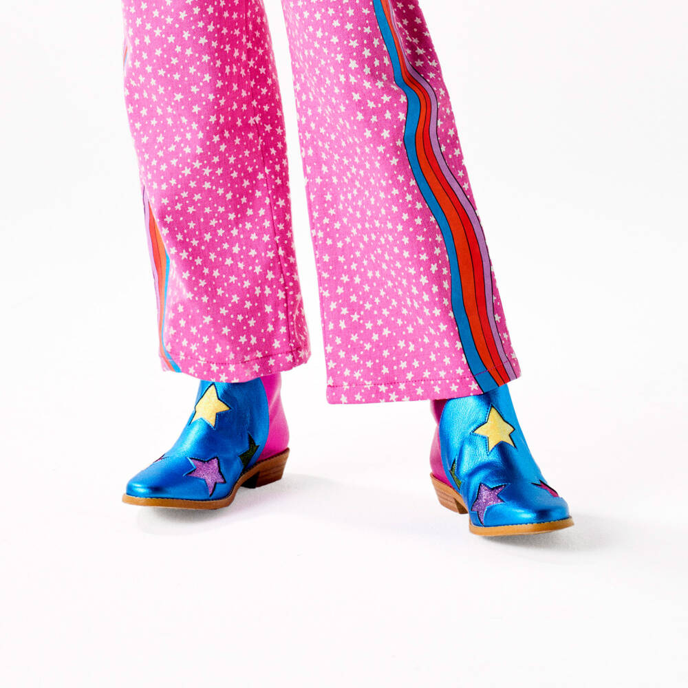 Stella McCartney Kids-Girls Metallic Blue & Pink Star Ankle Boots | Childrensalon Outlet