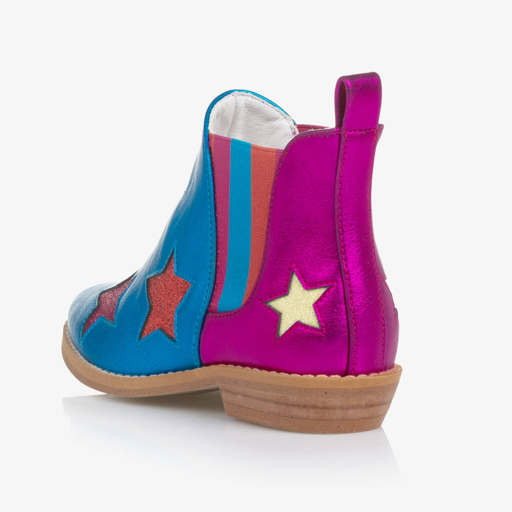 Stella McCartney Kids-Girls Metallic Blue & Pink Star Ankle Boots | Childrensalon Outlet