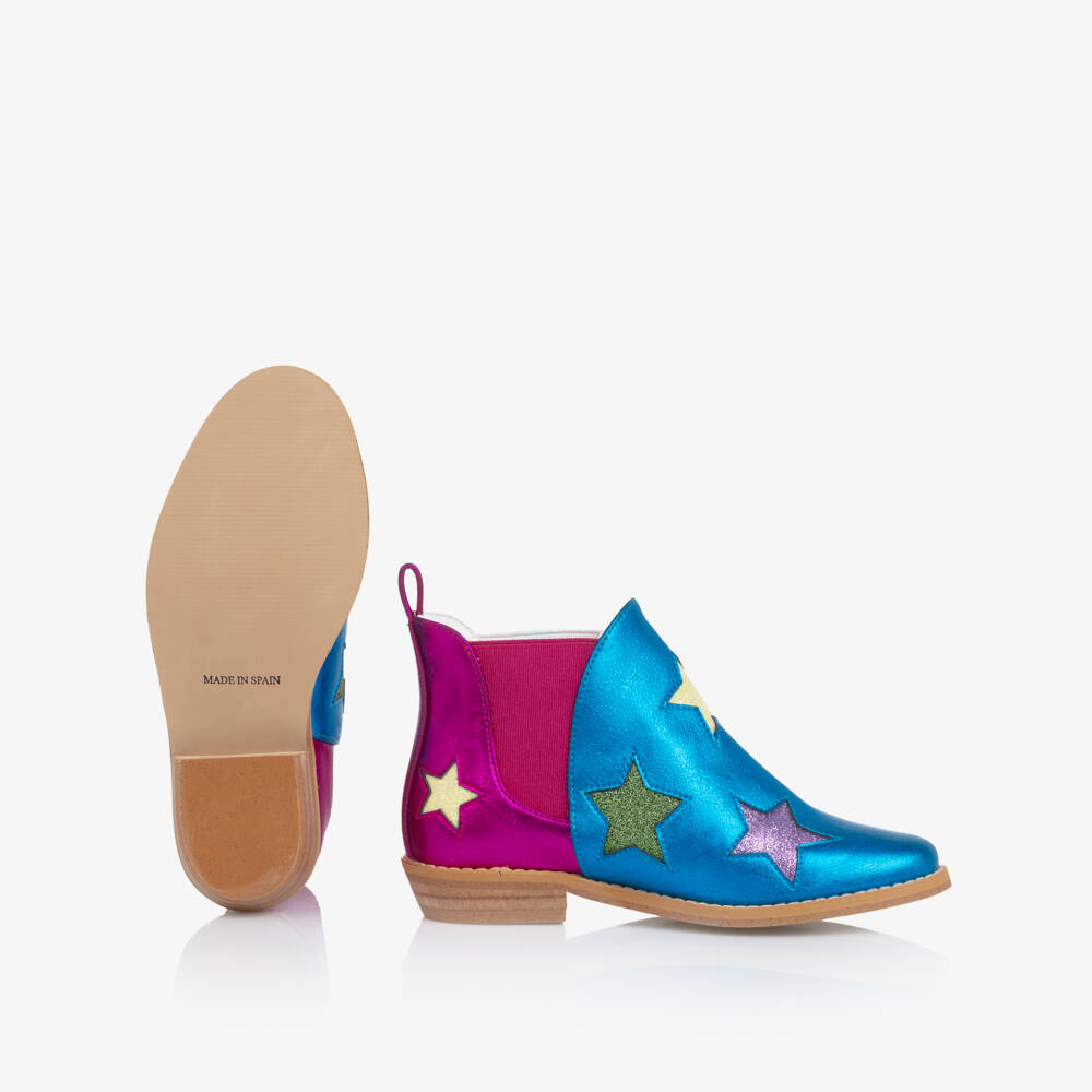 Stella McCartney Kids-Girls Metallic Blue & Pink Star Ankle Boots | Childrensalon Outlet
