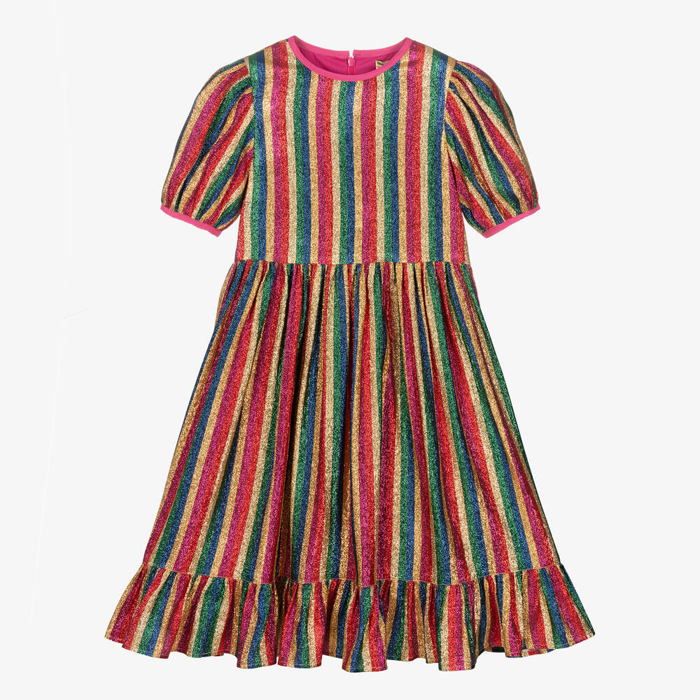 Stella McCartney Kids - Платье цвета металлик в радужную полоску для девочек | Childrensalon
