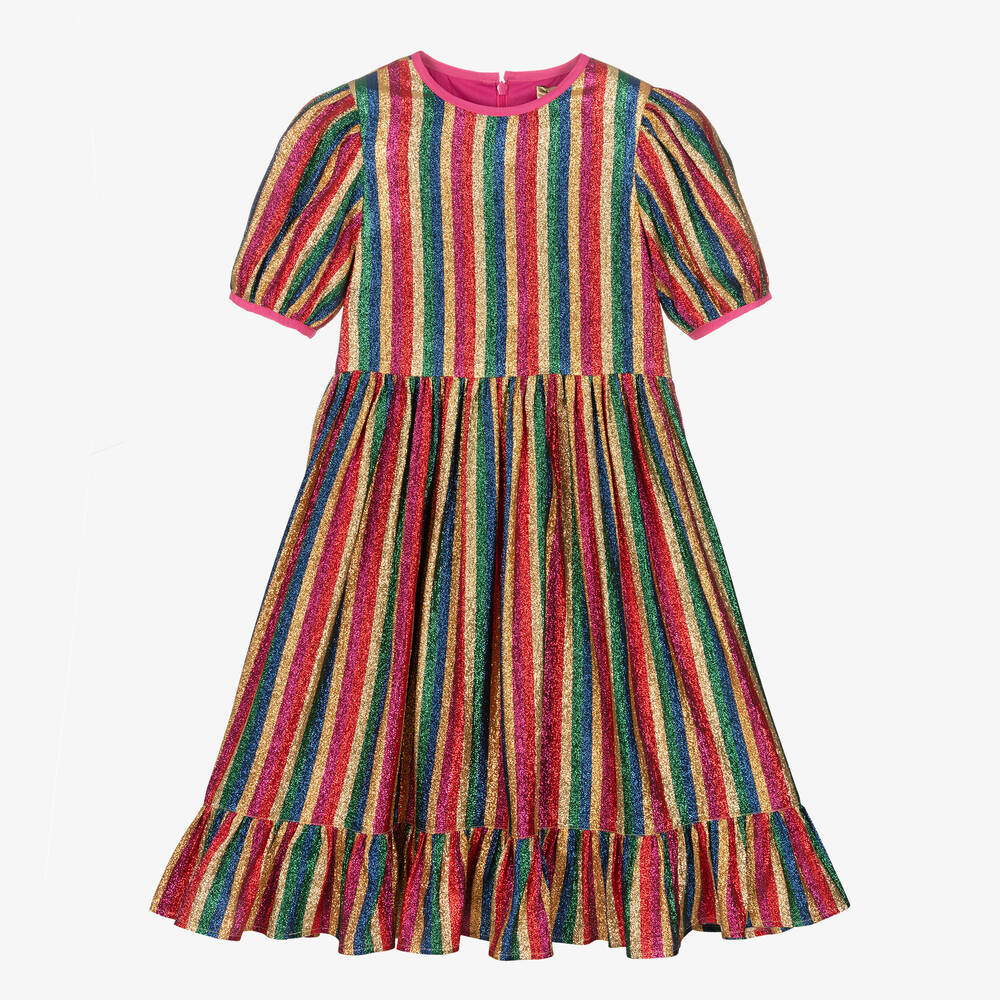 Stella McCartney Kids - Metallic-Regenbogenstreifen-Kleid | Childrensalon