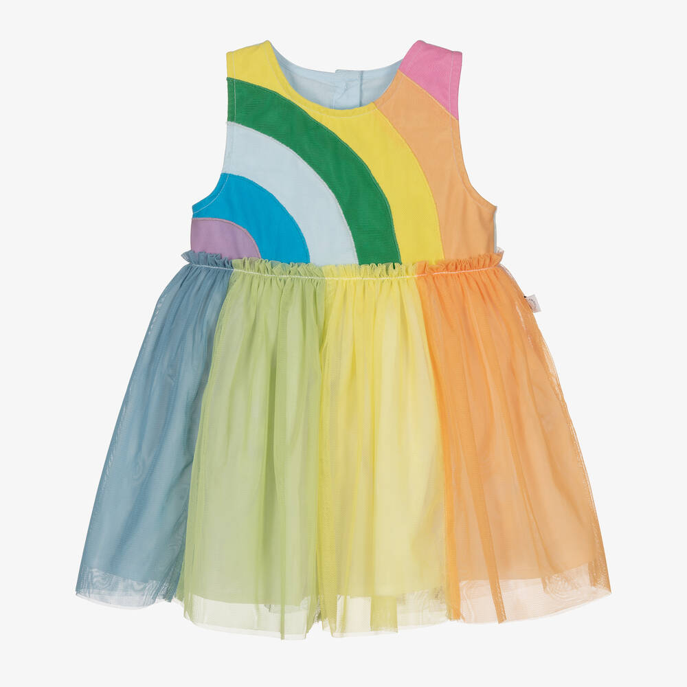 Stella McCartney Kids - Girls Multicolour Rainbow Tulle Dress | Childrensalon