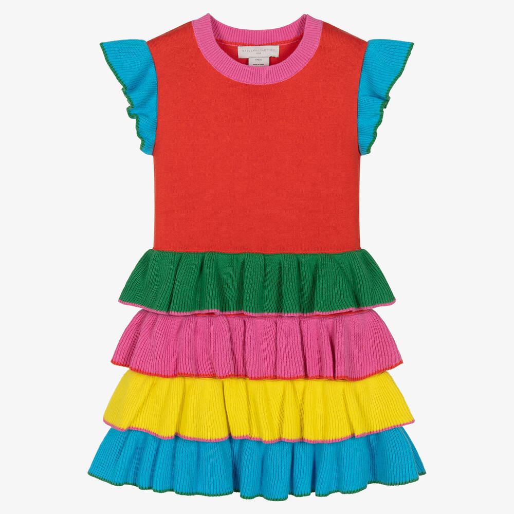 Stella McCartney Kids - فستان قطن عضوي محبوك بطبات مقلم بطبعة ملونة | Childrensalon