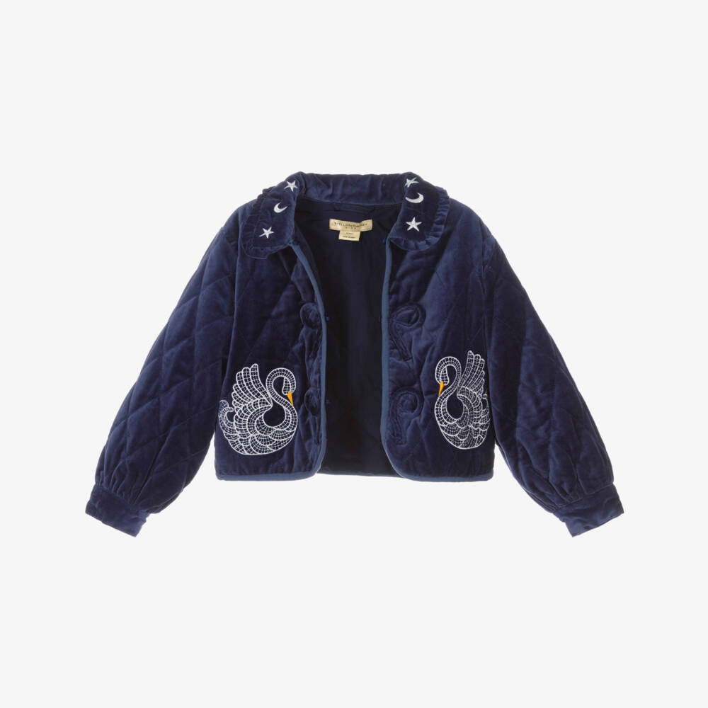 Stella McCartney Kids-Girls Navy Blue Embroidered Swan Jacket | Childrensalon Outlet