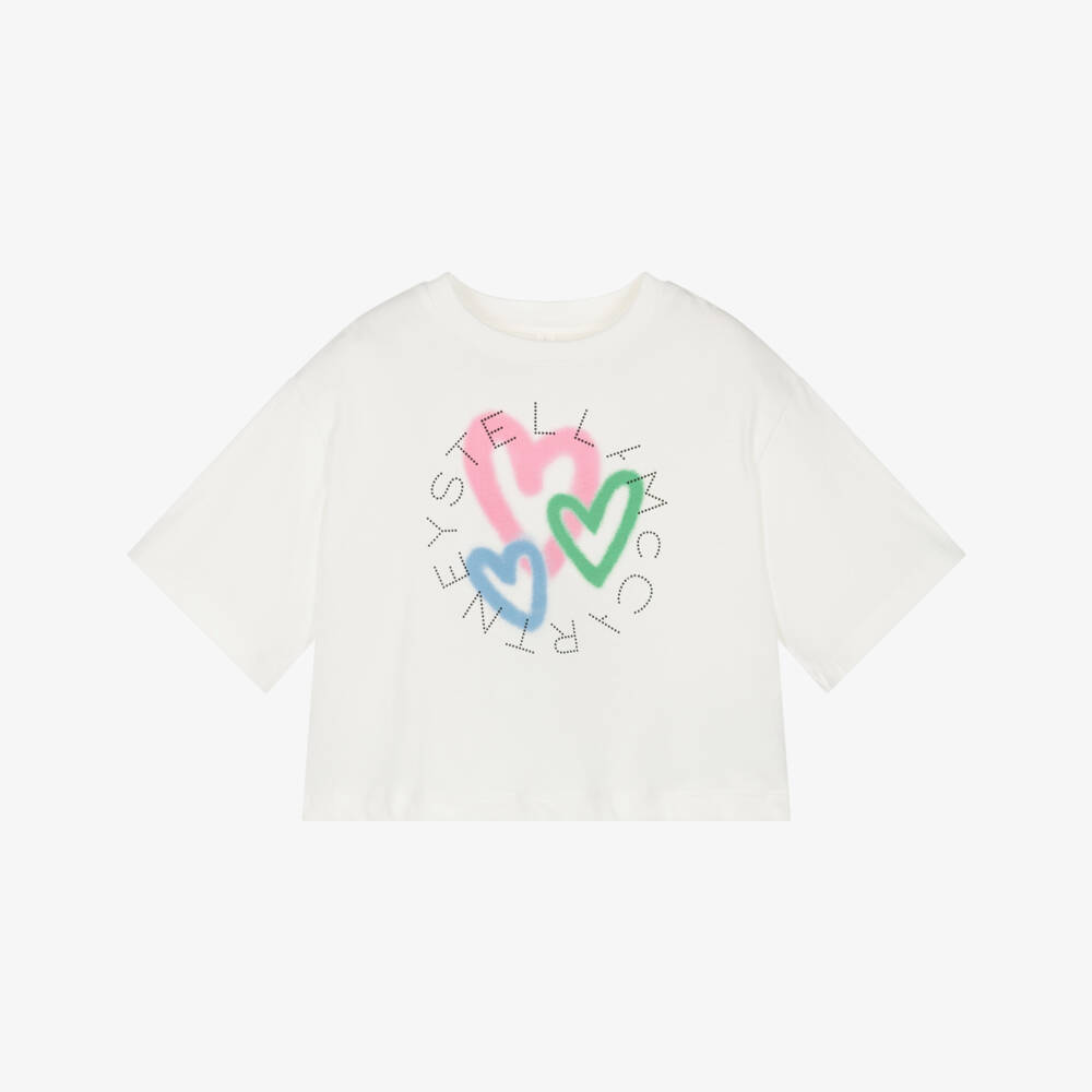 Stella McCartney Kids-Футболка кремовая с сердцем для девочек | Childrensalon Outlet