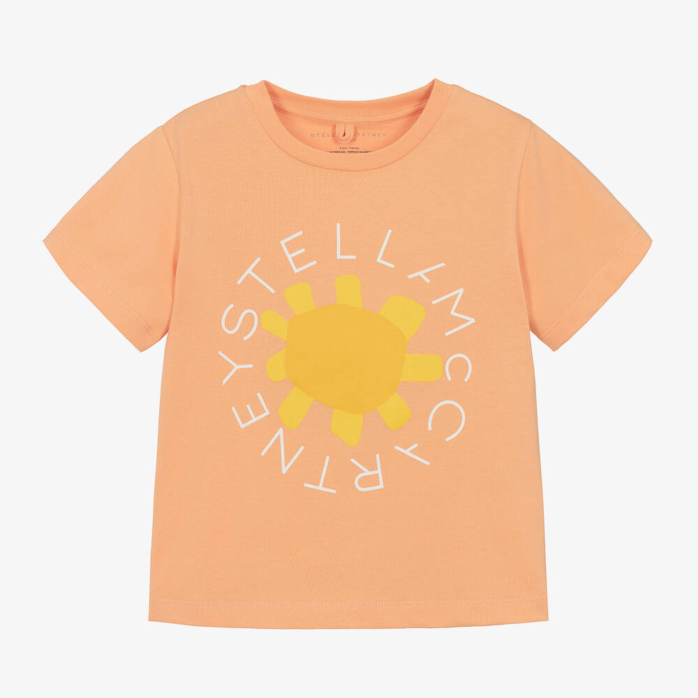 Stella McCartney Kids-تيشيرت قطن عضوي لون برتقالي فاتح للبنات | Childrensalon Outlet