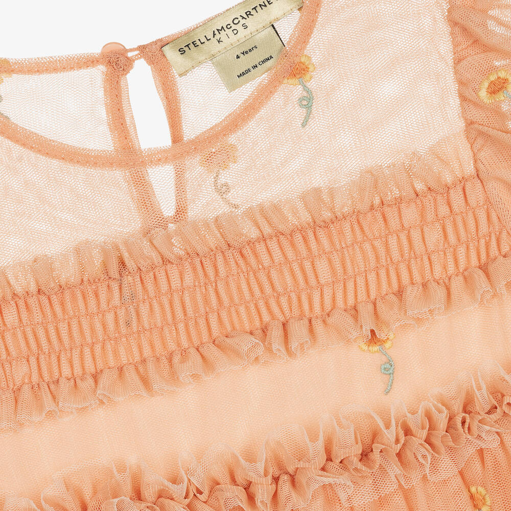 Stella McCartney Kids-Girls Orange Embroidered Tulle Dress | Childrensalon Outlet