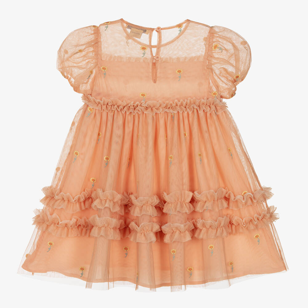 Stella McCartney Kids-Girls Orange Embroidered Tulle Dress | Childrensalon Outlet