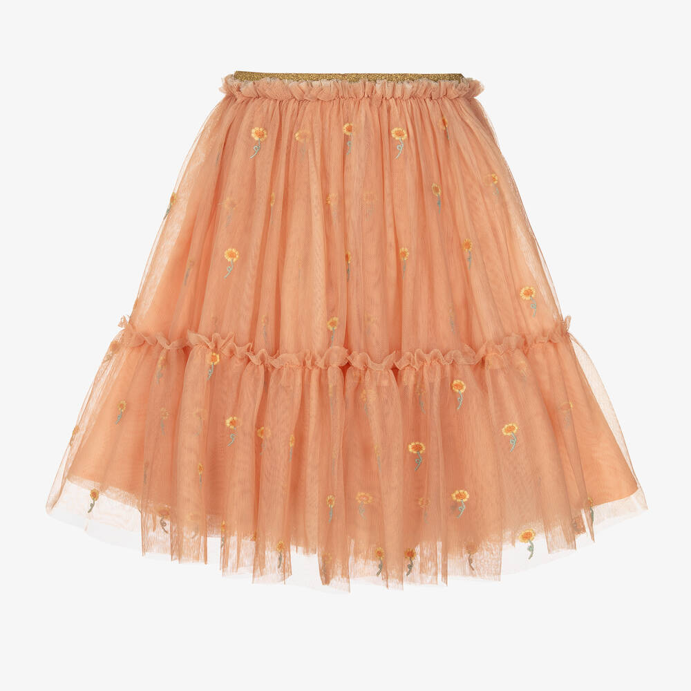 Stella McCartney Kids-Girls Orange Embroidered Tulle Skirt | Childrensalon Outlet