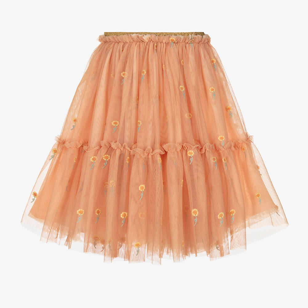 Stella McCartney Kids-Girls Orange Embroidered Tulle Skirt | Childrensalon Outlet