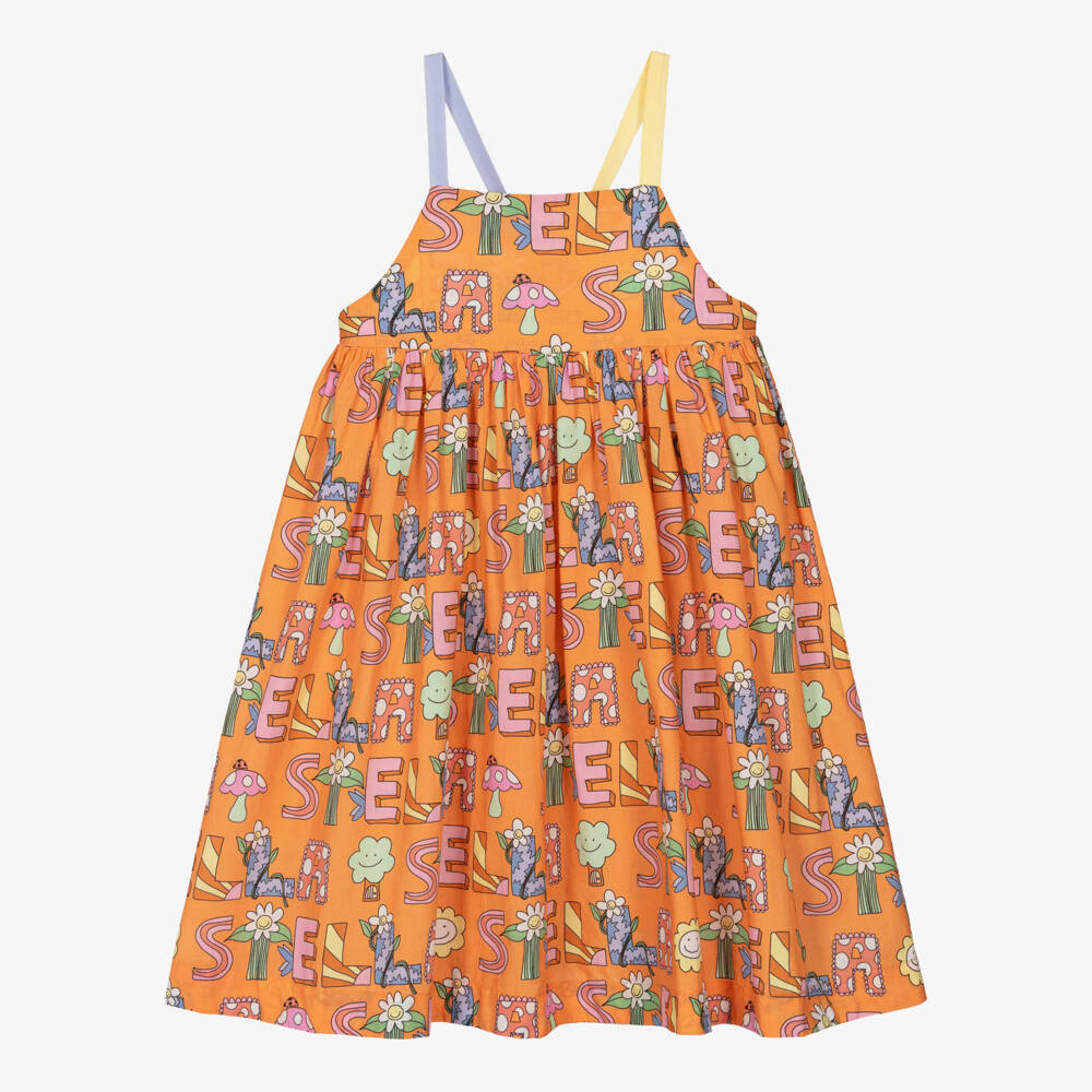 Stella McCartney Kids-Girls Orange Enchanted Cotton Dress | Childrensalon Outlet