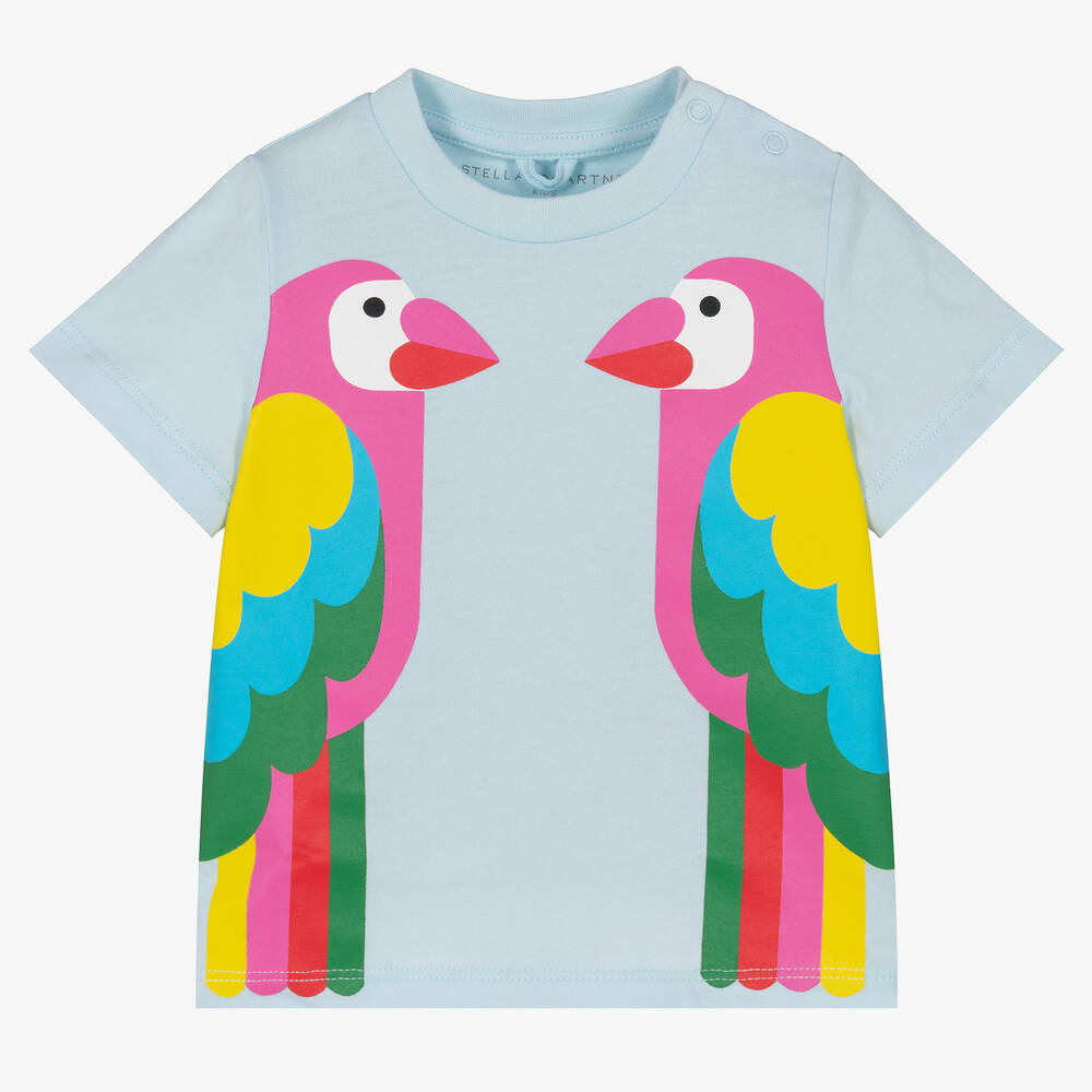Stella McCartney Kids - Голубая хлопковая футболка с попугаями | Childrensalon