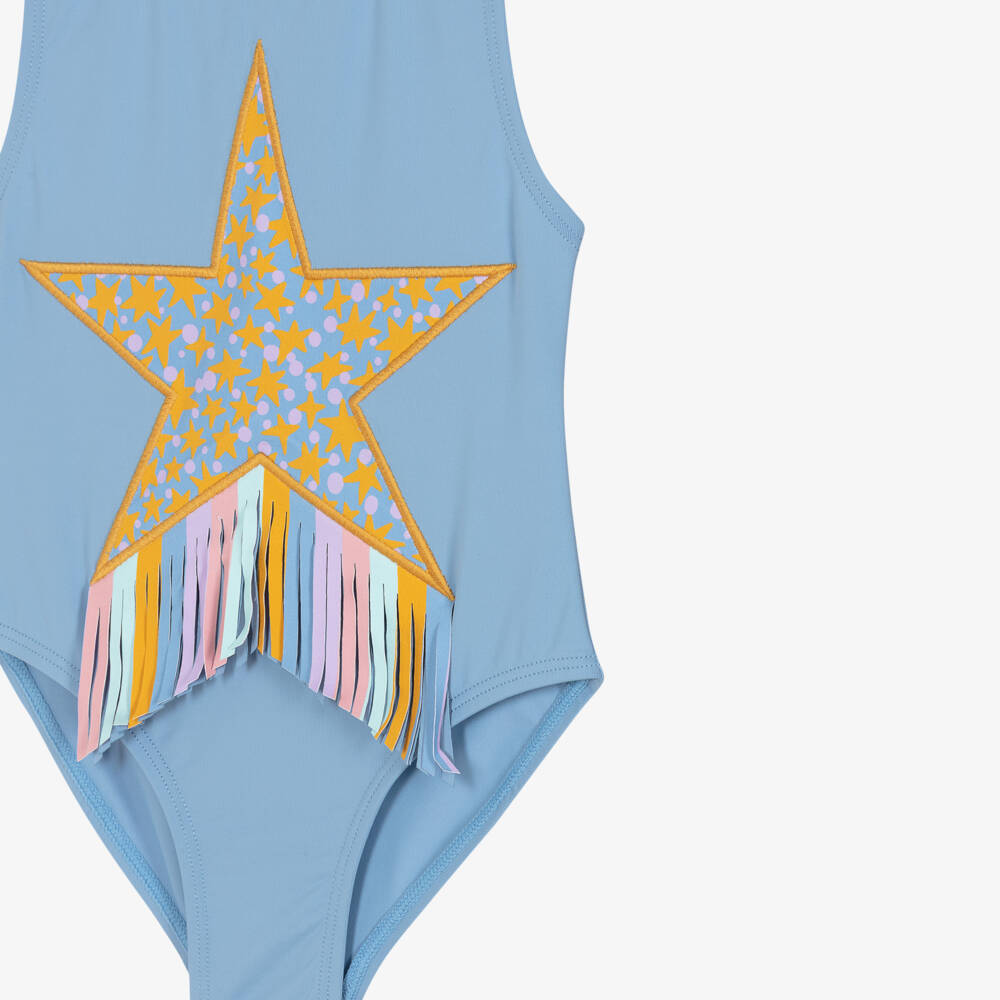 Stella McCartney Kids-Girls Pale Blue Star Swimsuit with Fringing | Childrensalon Outlet