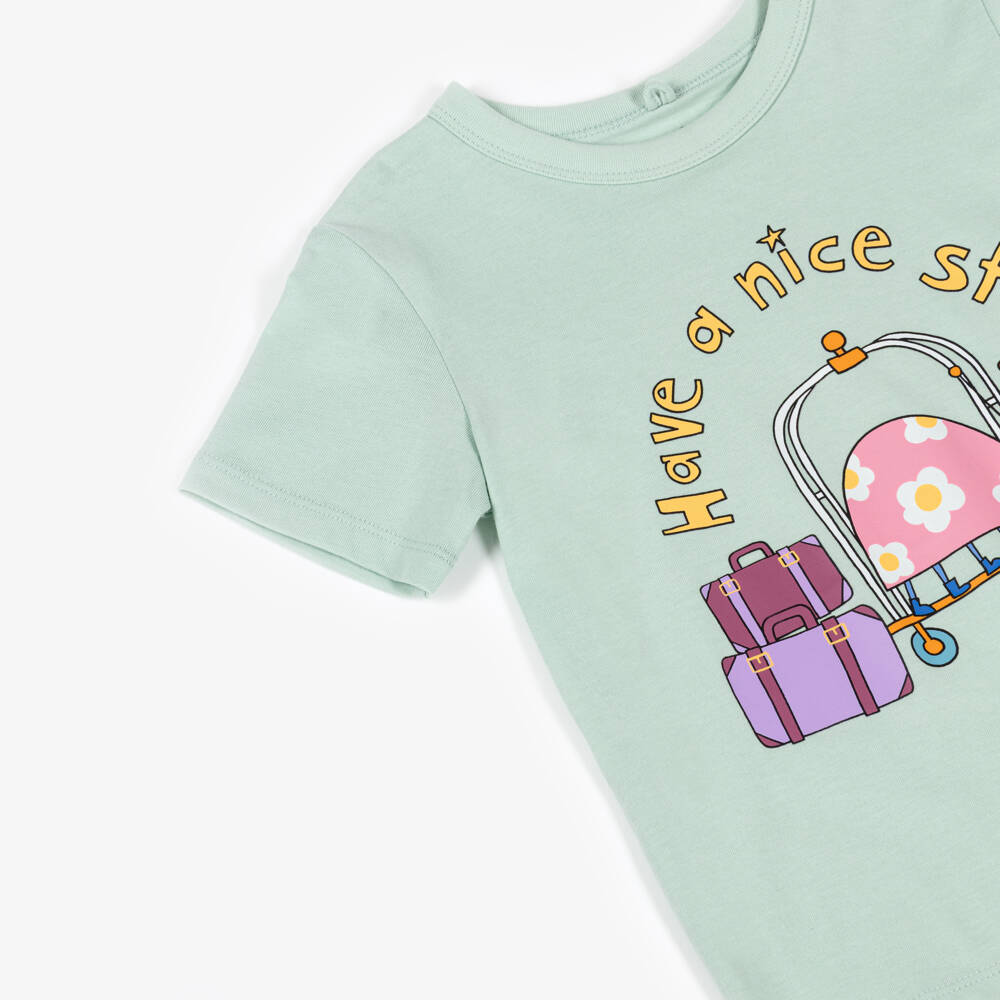 Stella McCartney Kids-Girls Pale Green Cotton Ladybird & Luggage T-Shirt | Childrensalon Outlet