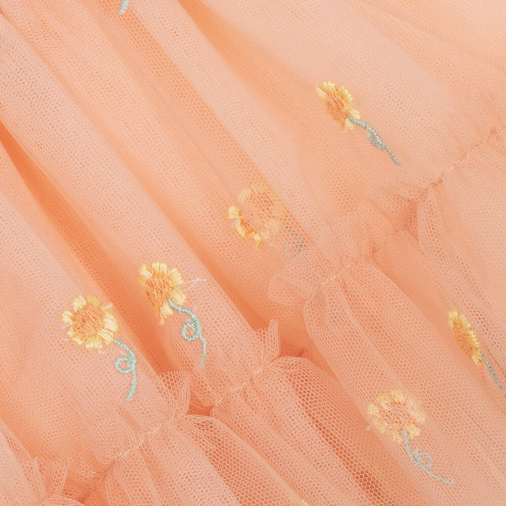 Stella McCartney Kids-تنورة تول بتطريز ورود لون برتقالي فاتح | Childrensalon Outlet