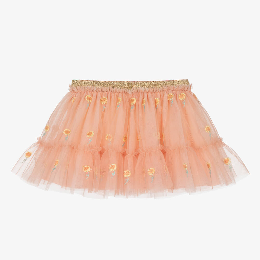 Stella McCartney Kids-تنورة تول بتطريز ورود لون برتقالي فاتح | Childrensalon Outlet