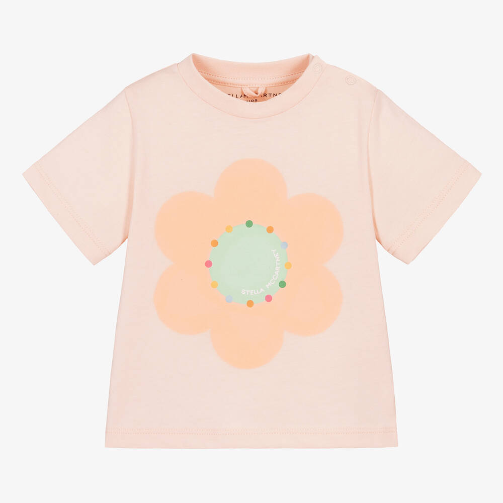 Stella McCartney Kids-Girls Pale Pink Flower Cotton T-Shirt | Childrensalon Outlet