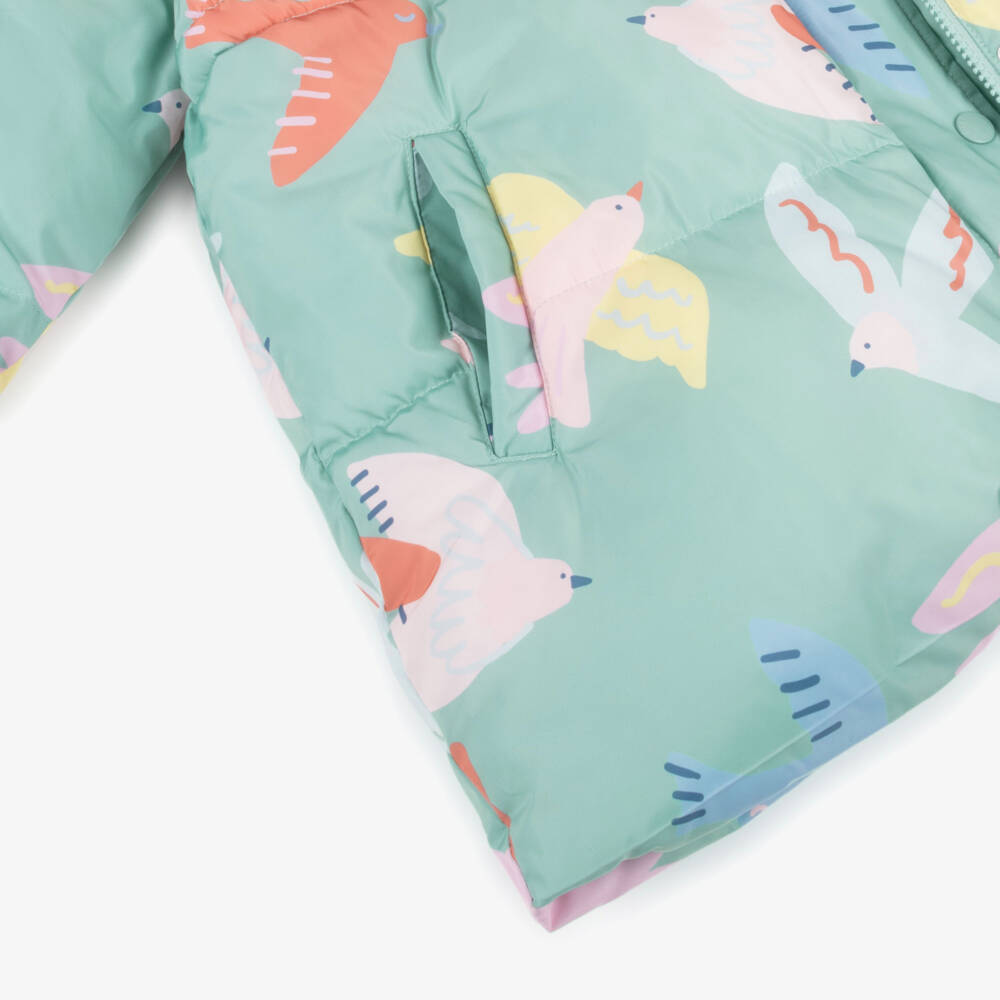 Stella McCartney Kids-Girls Pastel Green Bird Print Puffer Coat | Childrensalon Outlet