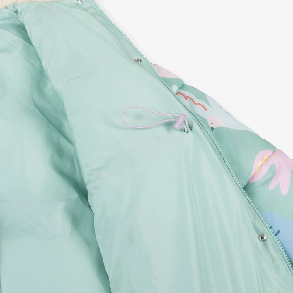 Stella McCartney Kids-Girls Pastel Green Bird Print Puffer Coat | Childrensalon Outlet