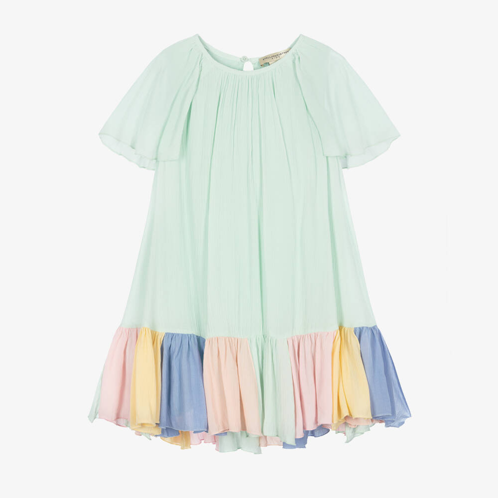 Stella McCartney Kids-Girls Pastel Green Dress with Rainbow Hem | Childrensalon Outlet